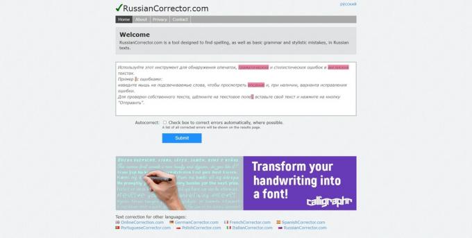 Online kontrola interpunkcie: RussianCorrector.com