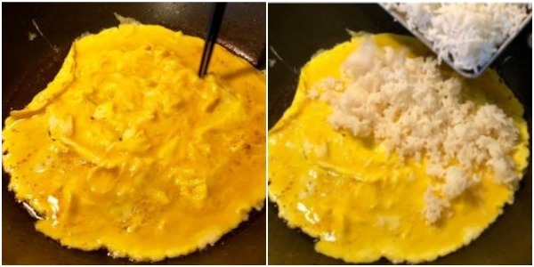 Ako variť vyprážané ryže s vajcom: smažiť vajíčka a pridajte ryžu