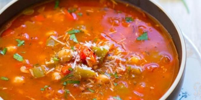 zeleninové polievky: polievka s papriky, paradajky, cícer a ryža