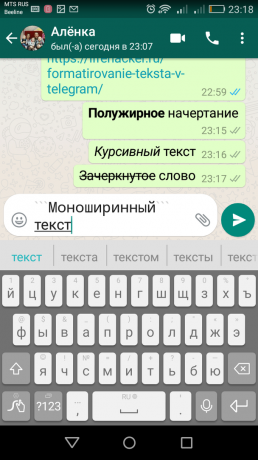 WhatsApp správy: Pevná šírka textové