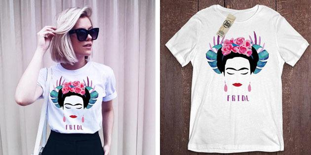 Dámske módne tričká s aliexpress: T-Shirt Frida Kahlo