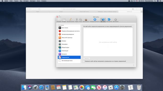Konfigurácia na Mac oznámenia zákaz weby