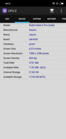 Prehľad Xiaomi redmi Poznámka 6 Pro: CPU-Z (pokračovanie)