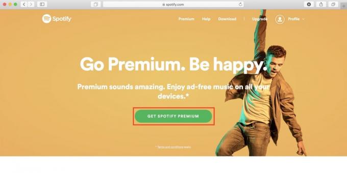 Ako používať Spotify v Rusku na tlačidlo Get Spotify Premium