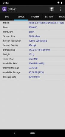 Recenzia Nokia 6.1 Plus: CPU-Z (pokračovanie)