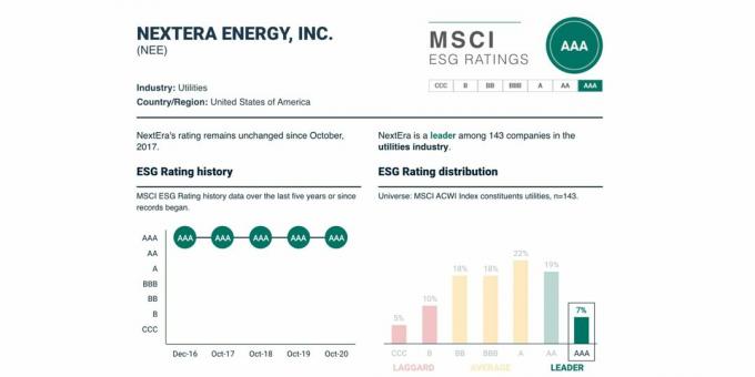 Rating ESG spoločnosti NextEra Energy a jeho dynamika, $ NEE, máj 2021.