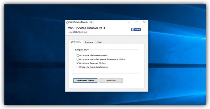 Ako zakázať "Defender Windows» vo Win Updates disabler