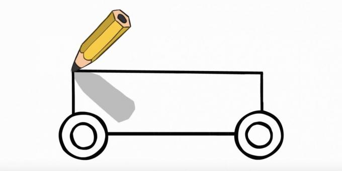 Ako nakresliť policajné auto: spojte kolesá zhora a zdola