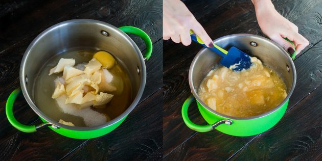 Klasický "Medovik" s kyslou smotanou: zmiešajte vajcia, maslo, cukor a med