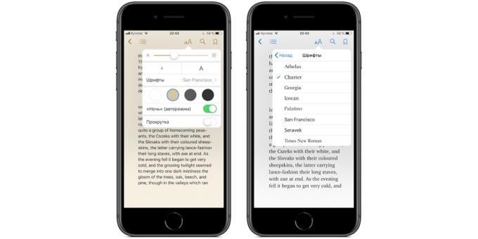iBooks na iPhone a iPad: layout nastavenia