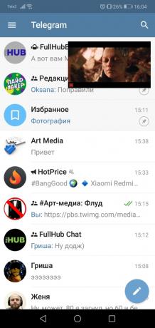 o "obraz v obraze" "Telegram" Video