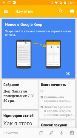 Google Keep pin poznámka
