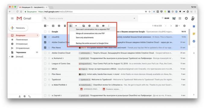 Ukladať e-maily na Disk Google