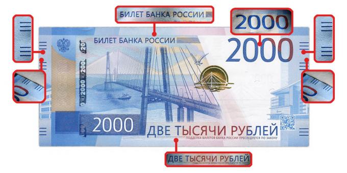 falšované peniaze: autentickosť rysy, ktoré sú viditeľné na dotyk, 2 000