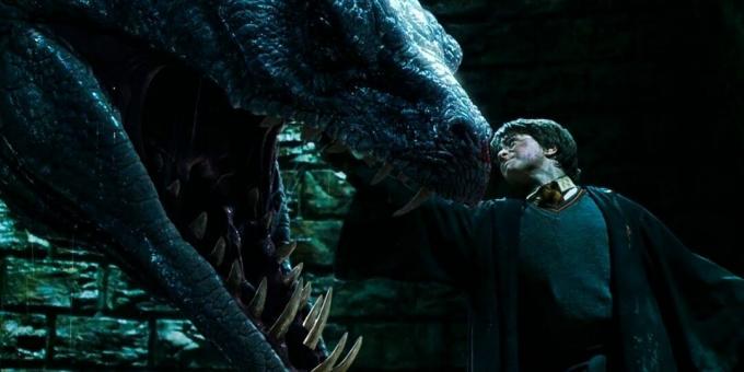 Záber z filmu o hadovi „Harry Potter a Tajomná komnata“