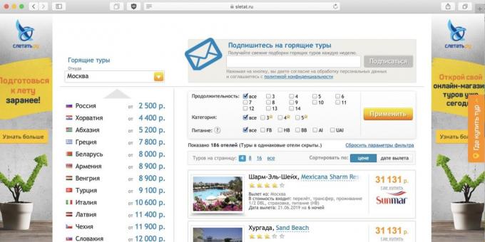 Lacné výlety možné vyhľadávať na Sletat.ru