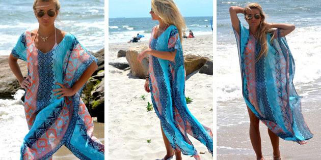 Beach šaty: šaty s geometrickými potlačami