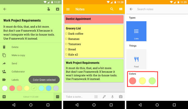 Google Keep: farebne kódované poznámky