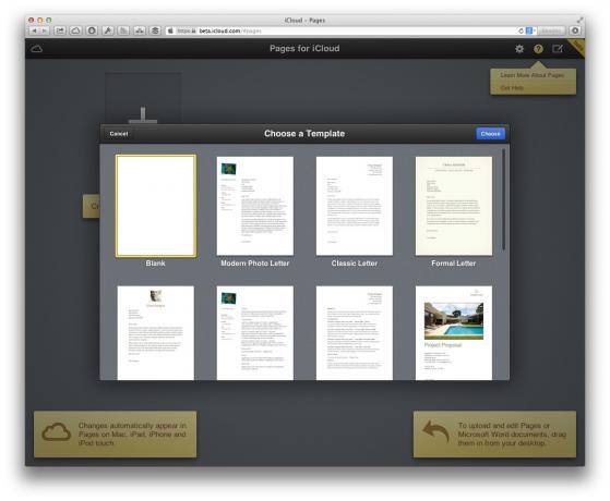 Výberom šablónu pre nový dokument v Pages pre iCloud