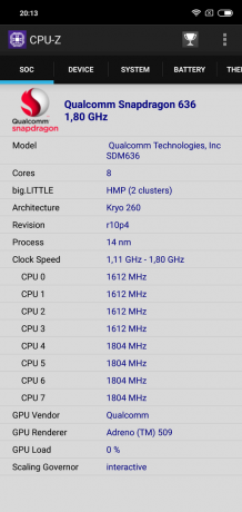 Prehľad Xiaomi redmi Poznámka 6 Pro: CPU-Z