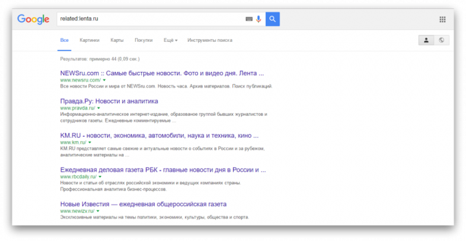 vyhľadávania v Google: Hľadať podobné stránky