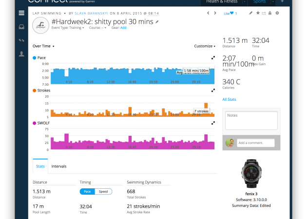 Plávanie s Garmin Fenix ​​3 v bazéne