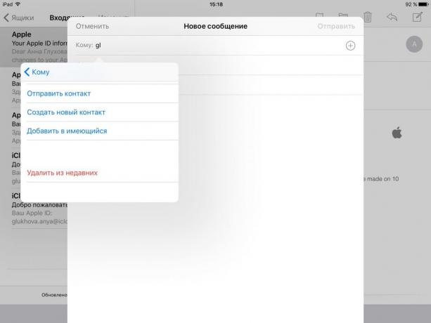 Mail pre iOS: Odstráni kontakty z nedávnej
