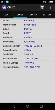 Prehľad Poptel P60: CPU-Z (Device)