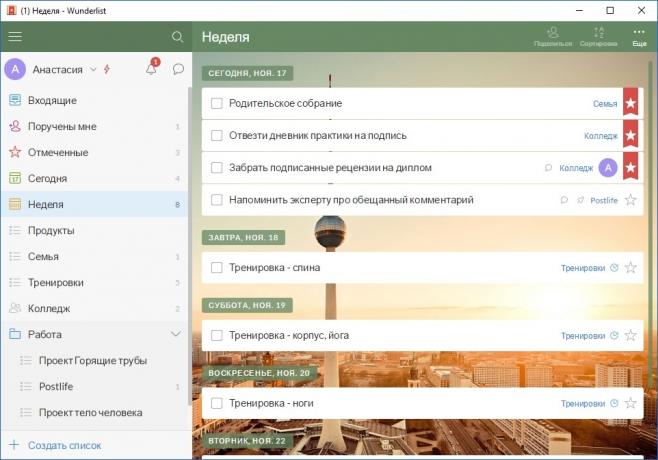 Wunderlist: Plánovanie týždeň