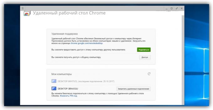 Chrome tabuľka Remote desktop