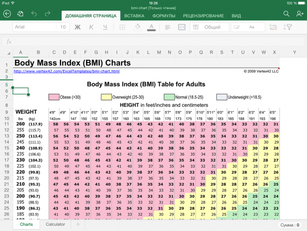 Excel-kalkulačka na výpočet indexu telesnej hmotnosti