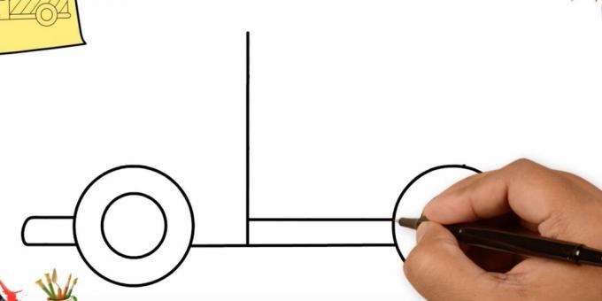 Ako nakresliť nákladné auto: pridajte dve priame čiary