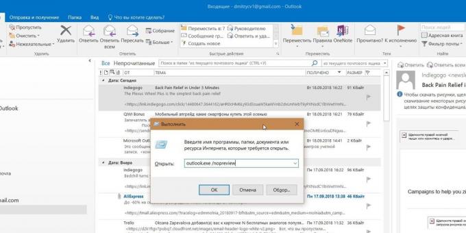 Microsoft Outlook: Príkazový riadok