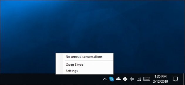 Program Skype UWP nepredpokladá menu "Ukončiť Skype»