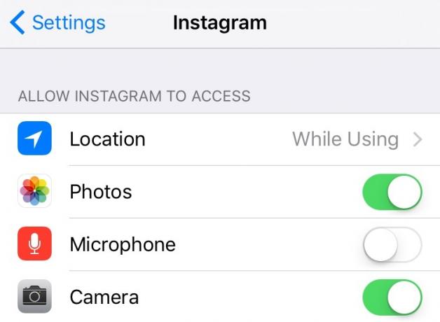 Riadenie prístupu k informáciám o aplikácie v iOS Instagram 9