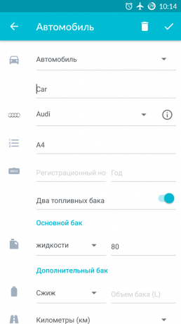 Drivvo pre Android: Údaje