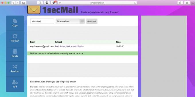 Dočasné pošta 1secMail