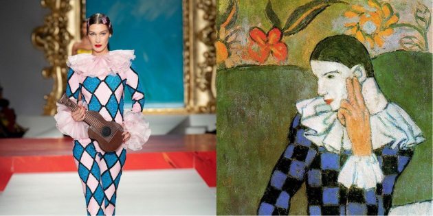Model Moschino a Picasso "Šikmá Harlequin"