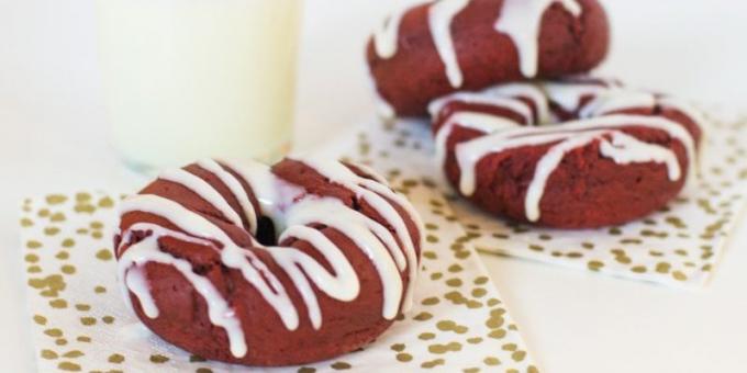 Recepty šišky Donuts: "Red Velvet" s krémovou glazúrou