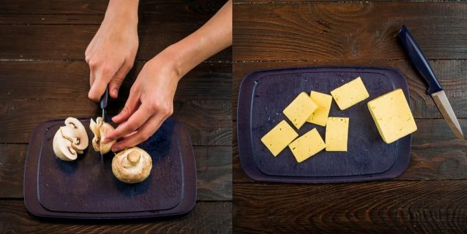 pečená prsíčka s hubami: šampiňóny a syrom