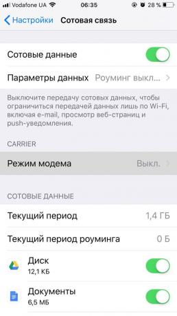 Ako distribuovať internet z vášho telefónu so systémom iOS: aktivácia režimu "Modem" pomocou spínača