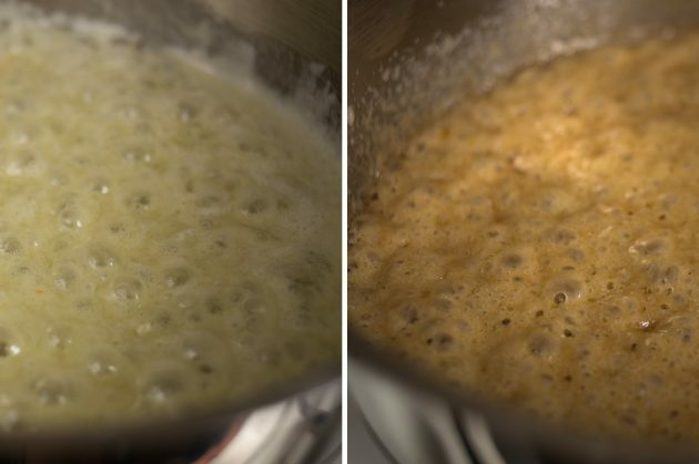 Ako pripraviť francúzske palacinky: po 3 - 4 minútach získa karamel príjemný zlatohnedý odtieň