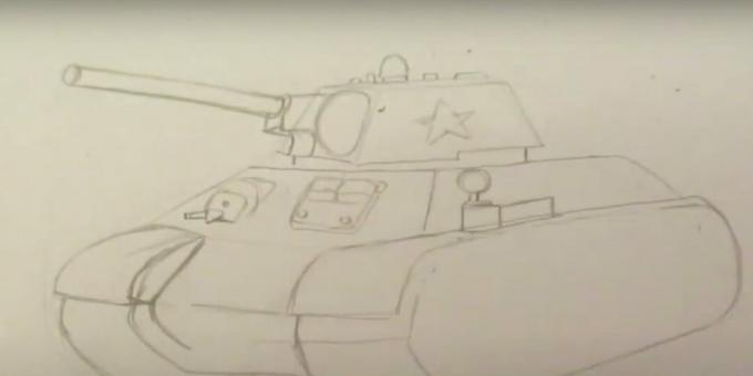 Ako nakresliť tank: nakreslite čelný guľomet a poklop mechanika 