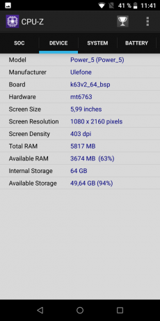 Ulefone Power 5. CPU-Z