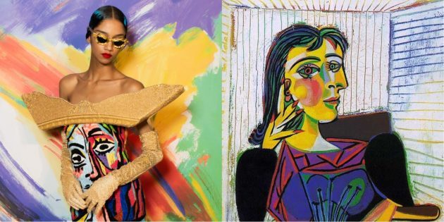 Moschino model a Picasso "Portrét Dora Maar".