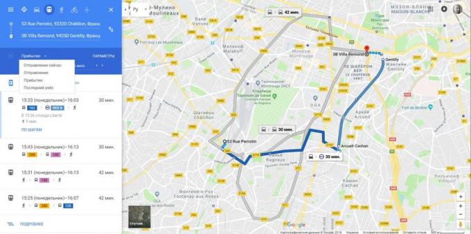 Google Maps. časový odhad Príchod