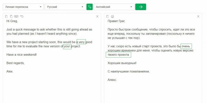 Translate.ru: Kontrola textu