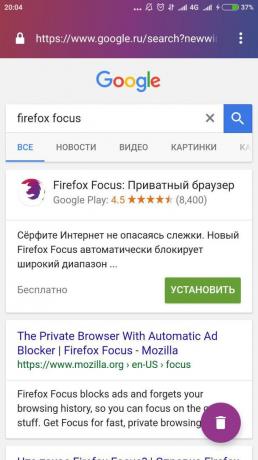Firefox Zameranie: vyhľadávanie Google