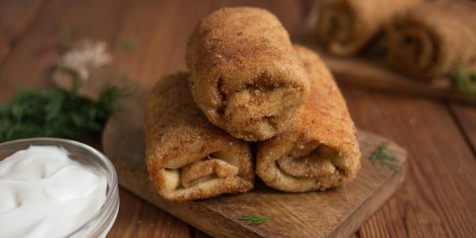 Chrumkavé palacinkové krokety so šampiňónmi a cibuľou