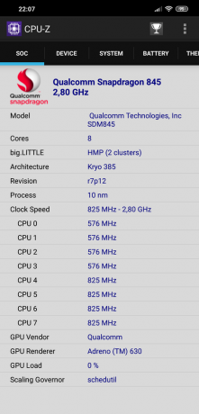 preskúma Xiaomi Pocophone F1: CPU-Z